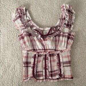 Plaid Ruffle Trim Top